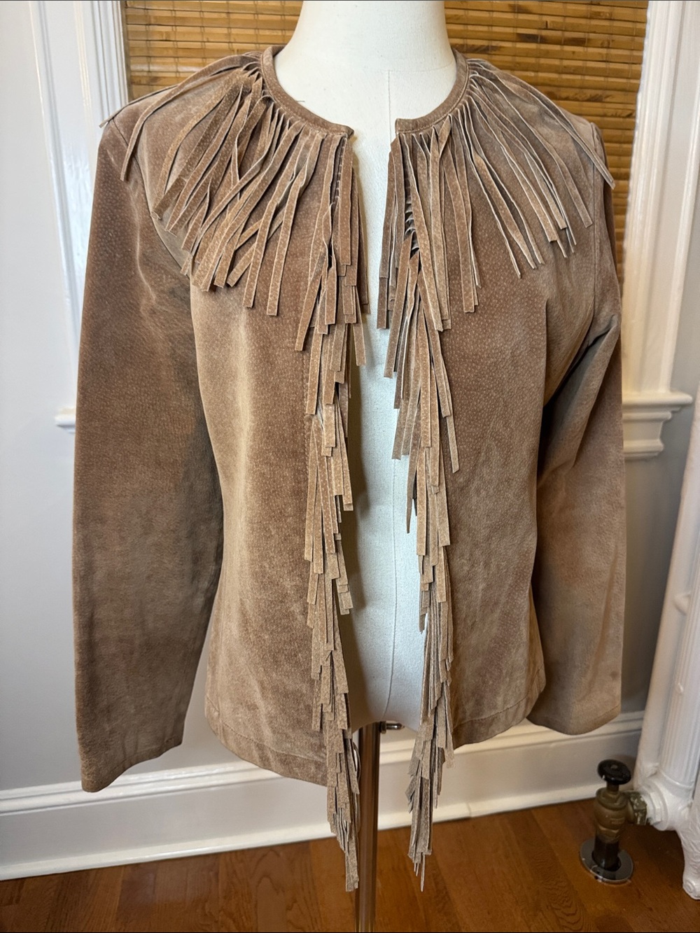 Vintage Suede Fringe Open-Front Jacket